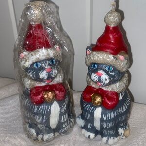 Vintage Kurt S Adler cat candle figurine Santa’s World Christmas gray kitty hat